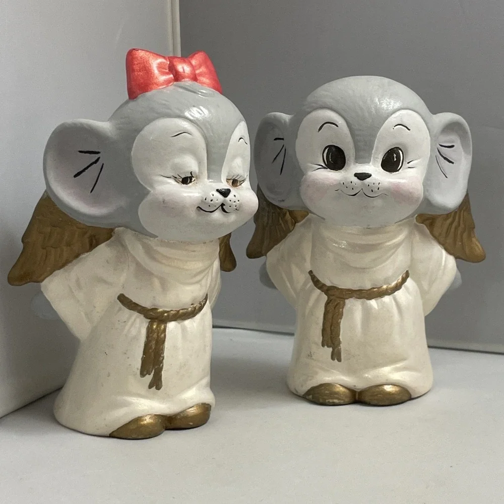 Kissing Mice Angels Handpainted Ceramic‎ Figurines 5